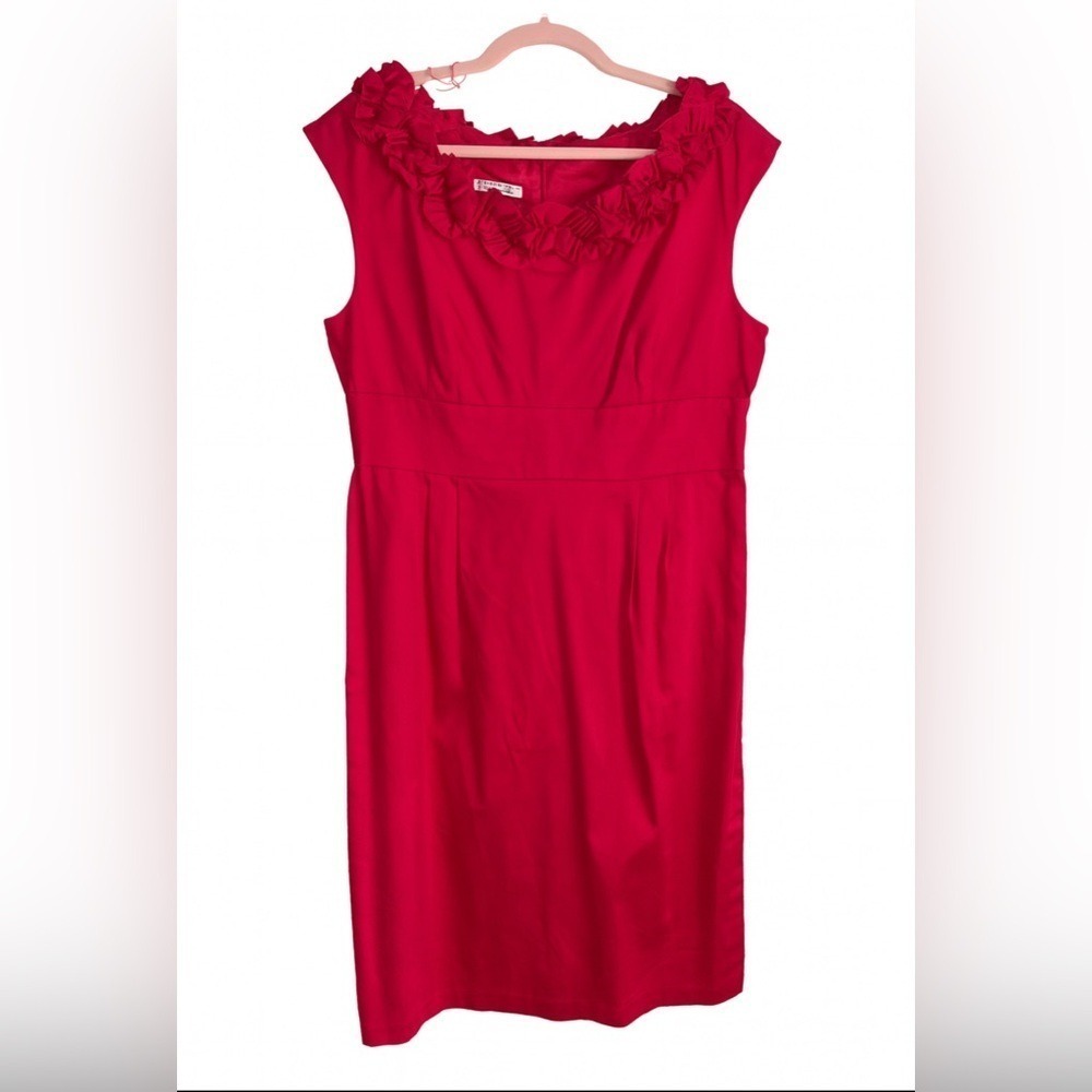 London Style Fuchsia Hot Pink Ruffled Scoop Neck Midi Dress Size 14 NWT MSRP 70